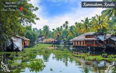 7-day Kerala tours - Serene Alleppey backwaters adorned with floating grasses, traditional boats, and luxurious houseboat cruises gliding through tranquil waters surrounded by lush greenery