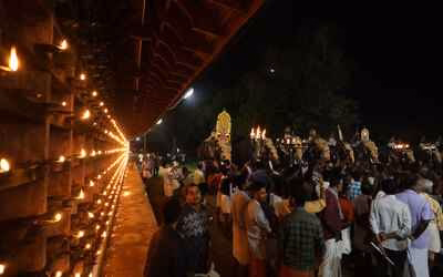 View of Guruvayur Temple (also spelled Guruvayoor), a revered Hindu temple in Kerala known for its deity Lord Krishna and traditional Kerala-style architecture